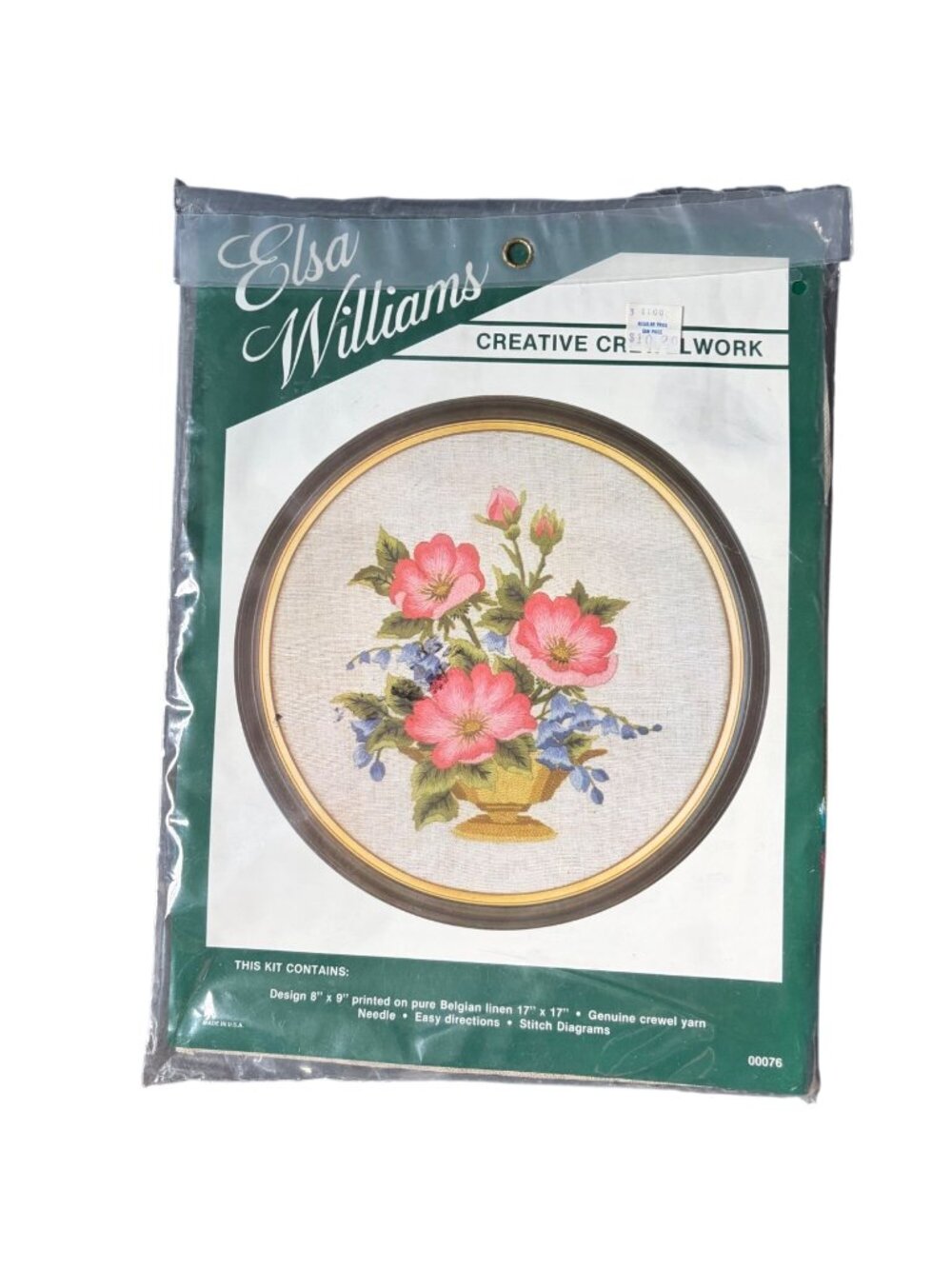 Elsa Williams Wild Rose Crewel Embroidery Kit Pink Blue Floral 8x9 Belgian Linen